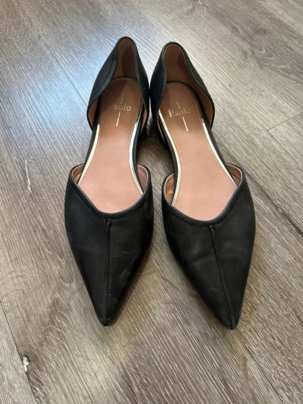 Paolo Black Pointed D'Orsay Flat Shoes size 11